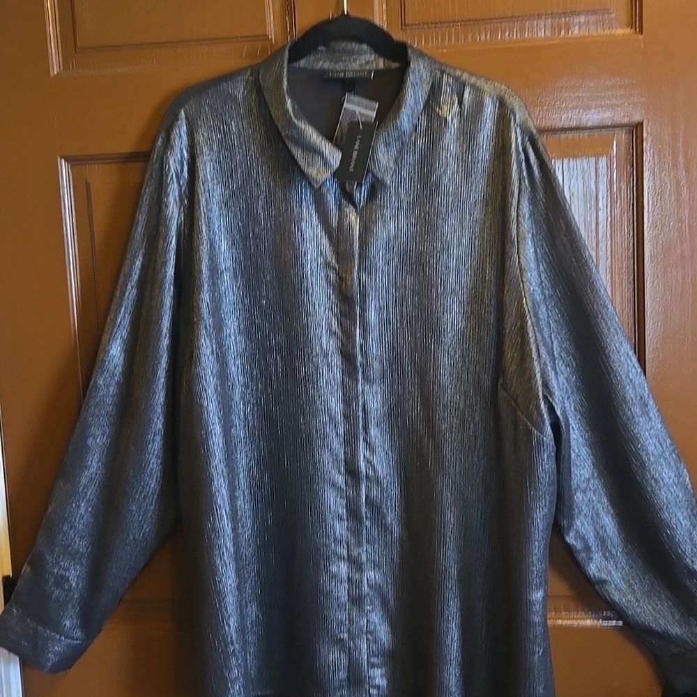 Lane Bryant-Charcoal shimmery long sleeved buttoned down front top  26/28 NWT.